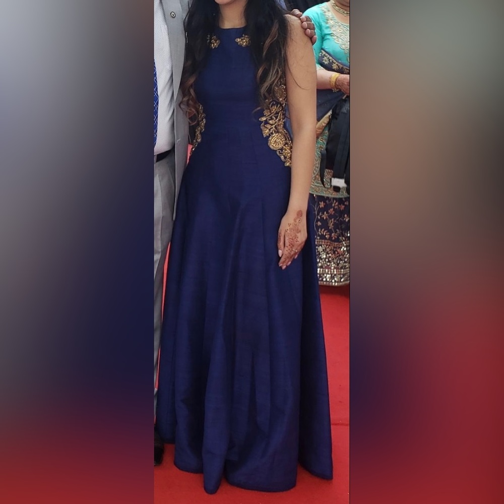 Navy blue raw with gold details - anarkali / dress